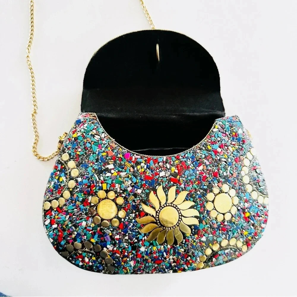 Ramla Bel Air Mosaic Bag | Sunflower | Hard Side Clutch |  NEW - Picture 7 of 8